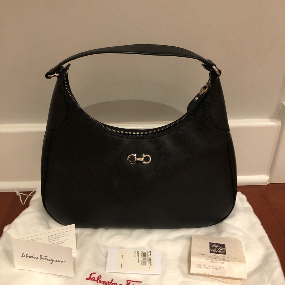 Salvatore Ferragamo Romana Black Pebble Calf Bag